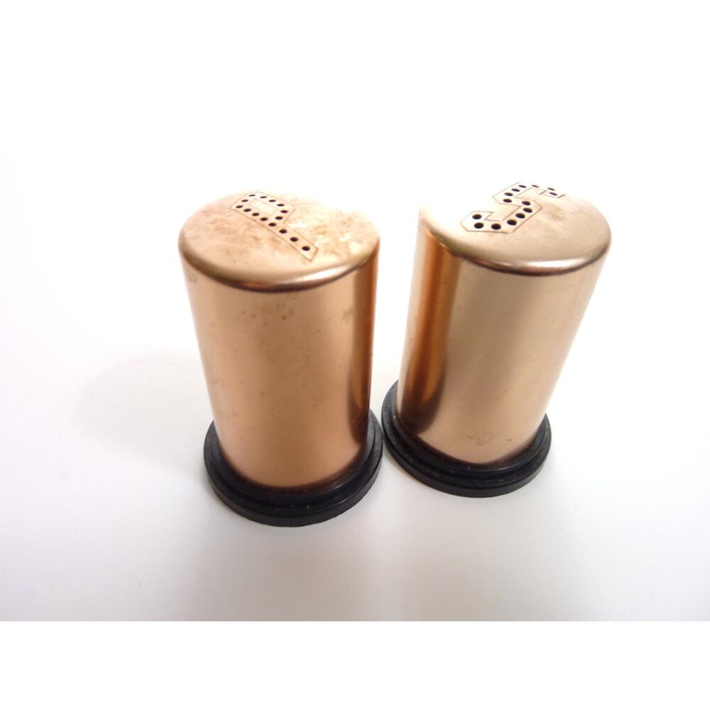 Vintage USA MCM Copper Tone Aluminum Salt and Pepper Shakers Set Retro 2 Inch
